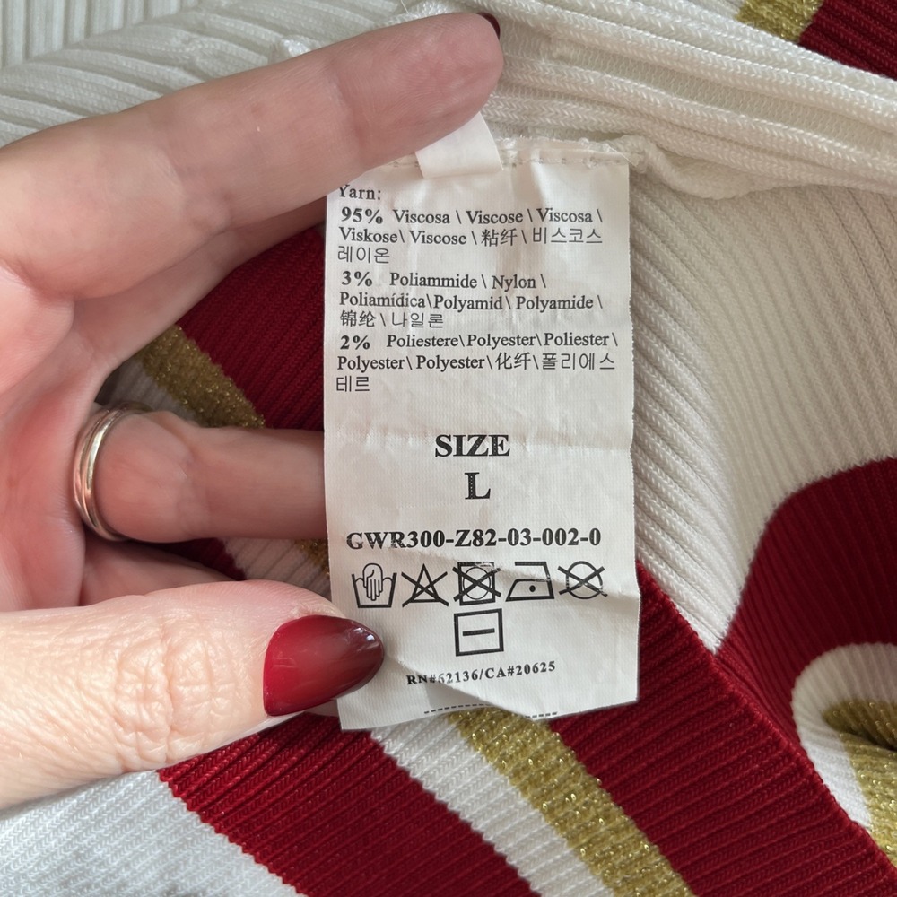 VTG Y2K Guess Jeans Ribbed Sweater Women White Red Gold Deep V Varsity Preppy - Picture 9 of 9